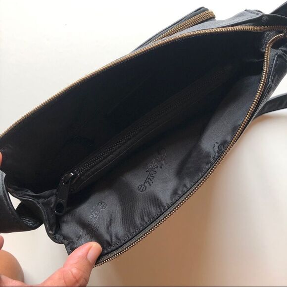 Vintage Fossil 1954 Black Leather Crossbody Organizer Bag 75082 Moto Biker Style - Picture 13 of 15